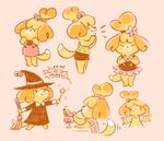  &lt;3 animal_crossing anthro beady_eyes bell canine clothing cute dog drinking eyes_closed female fur halloween happy holidays isabelle_(animal_crossing) mammal nintendo shirt sitting smile solo somik video_games witch_costume yellow_fur 