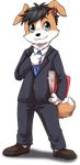  alpha_channel anthro binder black_hair blue_eyes blue_tie border_collie business_suit canine clothing collie coronta dog footwear fur hair male mammal multicolored_fur necktie official_art pants shoes suit tenshoku_safari two_tone_fur unknown_artist 