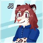  2017 alex_shrub_(alexshrub) ambiguous_gender animated anthro biped blinking blue_background blue_clothing blue_topwear border bouncing brown_body brown_eyes brown_hair brown_spots clothed clothing crossed_arms digital_media_(artwork) dress_shirt eyelashes feline front_view giik girly hair half-length_portrait icon leopard long_hair looking_at_viewer looking_up loop low_res mammal musical_note orange_nose pixel_(artwork) pixel_animation portrait shirt simple_background smile snow_leopard solo spots spotted_body tan_body two_tone_body 