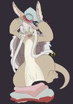  anthro clothed clothing crying cub female fish-ears fur hair hat kemono lagomorph made_in_abyss mammal nanachi open_mouth rabbit simple_background solo tears topless young 