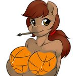  2015 anthro areola bodypaint bollin breasts brown_hair earth_pony equine fan_character female hair hi_res horse kloudmutt mammal my_little_pony nipples paint paintbrush pony ponytail solo 