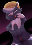  2017 animal_crossing anthro anus balls bedroom_eyes clothing fangs fur gloves hair half-closed_eyes hat hi_res humanoid_penis kicks_(animal_crossing) lidded_eyes male mammal manene multicolored_fur nintendo nipples open_mouth penis pink_nose precum purple_eyes seductive skunk smile solo spread_legs spreading teeth tongue tongue_out video_games white_hair 