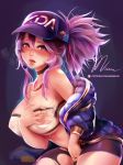  1girl akali ass breast_grab breasts embarrassed glasses grabbing hands jewelry k/da_(league_of_legends) k/da_akali large_breasts league_of_legends looking_at_viewer masturbation masturbation_through_clothing microphone mumeaw necklace nipples open_mouth purple_eyes purple_hair see-through shirt short_hair shy solo torn_clothes torn_legwear torn_shirt wet 