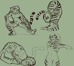  2015 action_pose anthro breasts crouching dreamworks feline female flexible flexing fur green_background hi_res kung_fu_panda mammal master_tigress monochrome multiple_poses muscular myheartpumpspiss nipples nude pose pussy simple_background sketch solo standing stretching striped_fur stripes tiger upside_down 