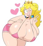  &lt;3 1girl artist_request breasts cleavage gigantic_breasts huge_breasts nintendo peace_sign princess_peach solo tagme wink 