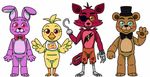  2017 alternate_form animatronic avian bear bird bonnie_(fnaf) bow_tie canine chica_(fnaf) chicken clothed clothing cute digital_media_(artwork) eye_patch eyelashes eyewear female five_nights_at_freddy&#039;s fox foxy_(fnaf) freddy_(fnaf) full-length_portrait happy hat hook lagomorph looking_at_viewer lucia78895912 machine male mammal portrait rabbit robot simple_background smile standing top_hat video_games waving white_background 