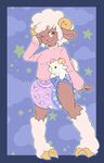  anthro blush caprine cuddlehooves diaper female hooves horn looking_at_viewer mammal one_eye_closed plushie sheep tired 