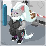  2017 animated anthro anthrofied belly belly_jiggle big_breasts biped black_nose blinking border bouncing_breasts box breasts brown_eyes cardboard_box cheek_tuft cinccino clothed clothing digital_media_(artwork) eyelashes female fluffy fluffy_tail footwear front_view fully_clothed fur giik grey_fur hair half-closed_eyes hand_on_hip holding_object humanoid_hands icon inside legwear long_air long_tail loop low_res mammal multicolored_fur neck_tuft nintendo nipple_bulge overweight overweight_female pants pixel_(artwork) pixel_animation pok&eacute;mon pok&eacute;morph pouf_hair prehensile_hair rodent shirt shoes shortstack smile socks solo standing thick_thighs tuft two_tone_fur uniform video_games white_fur white_hair white_tail wide_hips 