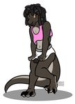  2017 anthro clothed clothing crossdressing digital_media_(artwork) embarrassed erection girly hair hi_res lizard long_tail male mammal naughtygryph nude piercing reptile scalie shirt short shy simple_background skirt solo tank_top 