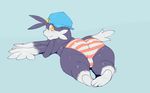  2016 anthro big_butt blush butt cat clothing feet feline floppy_ears fur girly hat huge_butt hybrid klonoa klonoa_(series) lagomorph looking_back lying male mammal multicolored_fur on_front panties pose rabbit smile solo sqoon striped_panties thick_thighs two_tone_fur underwear wide_hips 