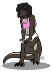  2017 anthro clothed clothing crossdressing cum digital_media_(artwork) embarrassed erection eyes_closed girly hair hi_res lizard long_tail male mammal naughtygryph nude orgasm penis piercing reptile scalie shirt short shy simple_background skirt solo tank_top 