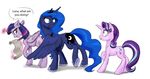  2016 blue_hair cutie_mark dialogue english_text equine feathered_wings feathers female feral friendship_is_magic frown group hair hi_res horn humor looking_back magic mammal multicolored_hair my_little_pony princess_luna_(mlp) purple_eyes scroll silfoe simple_background starlight_glimmer_(mlp) text twilight_sparkle_(mlp) unicorn white_background winged_unicorn wings 