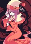  hair_over_one_eye hat leila_(yurisouls) little_witch_academia long_hair purple_hair red_eyes smile solo sucy_manbavaran 