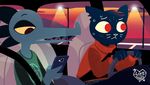  :&lt; absurd_res alligator anthro bea_(nitw) cab_(artist) car cat cellphone clothed clothing crocodilian driving duo equestria-prevails feline female hi_res mae_(nitw) mammal nervous night_in_the_woods notched_ear parking_lot phone reptile scalie sharp_teeth sweat teeth vehicle wallpaper 