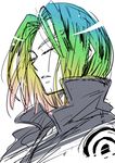  blonde_hair blue_hair blue_jacket closed_eyes dragon_ball dragon_ball_z eyebrows_visible_through_hair green_hair gyuunyuu_daisuki jacket long_hair male_focus multicolored_hair open_mouth pink_hair simple_background solo trunks_(dragon_ball) white_background 