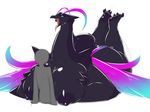  2016 anon anthro averyshadydolphin big_body big_breasts big_butt black_nipples black_skin blue_eyes breasts butt claws cum digital_media_(artwork) dragon duo erect_nipples feet female holding_breast horn humanoid larger_female long_tongue magical_wings male nipples nude purple_wings regalia regalia_(character) sex size_difference smaller_male smile thick_thighs tiny_head titfuck tongue tongue_out wings 