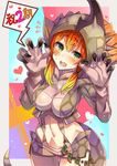  aguila bad_id bad_pixiv_id blush breasts cleavage eyebrows_visible_through_hair green_eyes large_breasts long_hair looking_at_viewer moze navel open_mouth red_hair smile snake_tail solo speech_bubble tail translation_request ultra_kaijuu_gijinka_keikaku ultra_series 