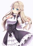  blonde_hair blue_eyes frilled_skirt frills hand_on_own_chest hand_up long_hair looking_at_viewer princess_(princess_principal) princess_principal school_uniform skirt smile solo standing sumomo_(peach-breath) white_skirt 