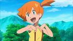  1girl animated animated_gif bikini cloud kasumi_(pokemon) orange_hair pokemon pokemon_sm_(anime) shirt_lift side_ponytail sky solo swimsuit undressing water 