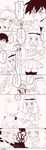  2boys breast_grab citron_(pokemon) comic eyewear_removed glasses grabbing hat hat_removed headwear_removed highres long_hair monochrome moyori multiple_boys parody pokemon pokemon_(anime) pokemon_xy_(anime) satoshi_(pokemon) serena_(pokemon) thighhighs translated 