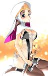  areolae bad_id bad_pixiv_id blue_eyes blush breasts brown_hair cleavage dragon_quest dragon_quest_viii high_heels large_breasts minnie shoes solo thighhighs ui_(kirin) 
