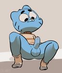  all_fours anthro balls blue_fur bottomless bumpty_(artist) cartoon_network cat clothed clothing cub erection feline fur gumball_watterson legwear male mammal penis shirt simple_background socks solo spreading the_amazing_world_of_gumball young 