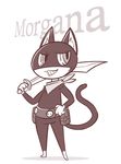  2016 anthro bandanna belt cat feline fur greyscale grin hi_res inner_ear_fluff mammal megami_tensei melee_weapon monochrome morgana_(persona) multicolored_fur persona persona_5 simple_background smile solo standing sword theartmanor two_tone_fur weapon white_background 