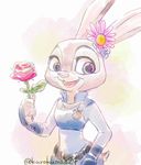  anthro clothed clothing disney female flower flower_in_hair judy_hopps kurokuma824 lagomorph mammal plant rabbit rose solo uniform zootopia 