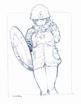  captain_america cosplay genderswap genderswap_(mtf) highres kotoyama looking_at_viewer marvel monochrome shield short_hair solo 