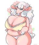  2017 4_fingers anthro arm_tuft belly big_breasts biped blue_eyes bra breasts caprine cherrikissu cleavage clothed clothing curly_hair deep_navel digital_drawing_(artwork) digital_media_(artwork) eyelashes female flower fluffy fluffy_tail freckles frilly front_view fur hair hi_res huge_breasts humanoid_hands inner_ear_fluff legs_together long_hair looking_away mammal midriff multicolored_fur navel overweight overweight_female panties pink_fur pink_skin plant portrait rose sheep short_tail simple_background skimpy solo spots spotted_clothing spotted_skin spotted_topwear standing thick_thighs three-quarter_portrait tight_clothing two_tone_fur two_tone_topwear underwear white_background white_clothing white_fur white_hair white_spots white_tail white_topwear wool yellow_clothing yellow_topwear 