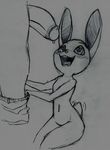  blush clothing exited female flat_chested humanoid_penis lagomorph male mammal pants penis rabbit yang_(artist) 
