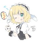  ;p animal_ears aosora_neko aqua_eyes artist_name bad_id bad_pixiv_id bangs blonde_hair blunt_bangs blush bolo_tie bunny_ears coffee collared_shirt commentary_request cropped_torso cup dated eyebrows_visible_through_hair fake_animal_ears flat_chest fleur_de_lapin_uniform floppy_ears frilled_cuffs frilled_shirt frills from_side gochuumon_wa_usagi_desu_ka? holding holding_cup kirima_sharo looking_at_viewer maid_headdress one_eye_closed puffy_short_sleeves puffy_sleeves shirt short_eyebrows short_hair short_sleeves signature sketch solo speech_bubble tongue tongue_out underbust upper_body wavy_hair white_shirt wing_collar wrist_cuffs 