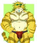  abs anthro biceps big_muscles bulge claws clothing feline fur magan male mammal muscular muscular_male nipples pecs penis_outline sharp_claws speedo swimsuit tiger wet xxomgx 