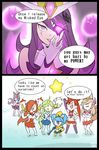  alternate_costume alternate_hair_color alternate_hairstyle animal_ears comic commentary_request elbow_gloves gloves hair_ornament highres jinx_(league_of_legends) league_of_legends leng_wa_guo long_hair magical_girl multiple_girls pointy_ears poppy red_hair sarah_fortune smile soraka star star_guardian_ahri star_guardian_jinx star_guardian_miss_fortune star_guardian_poppy star_guardian_soraka star_guardian_syndra syndra tiara translated weapon yordle 