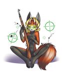  2017 5_fingers anthro biped black_fur breasts convenient_censorship covering covering_breasts covering_crotch covering_self cute digital_drawing_(artwork) digital_media_(artwork) exposed female foxyverse front_view fur gun hair half-closed_eyes humanoid_hands invalid_tag looking_at_viewer mammal mancoin multicolored_fur navel nude ranged_weapon rebeca_silverin red_panda rifle seductive simple_background small_breasts smile solo weapon 