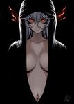  alternate_costume breasts center_opening closed_mouth collarbone commentary_request hair_between_eyes highres izayoi_sakuya looking_at_viewer medium_breasts naked_cloak navel red_eyes silver_hair smile solo tajima_yuuki touhou upper_body 
