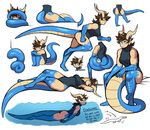  2016 animal_humanoid armpit_hair big_tail clothing dragon drak english_text female horn human humanoid hybrid mammal model_sheet norael scales swimsuit text thick_tail 