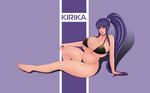  1girl bikini breasts choker dante_grapes eiken huge_breasts misono_kirika ponytail purple_eyes purple_hair 