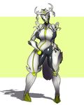  1girl armor breasts genderswap helmet horns large_breasts lewdreaper oberon_(warframe) solo warframe 