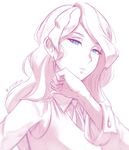  artist_name blue_eyes collared_shirt diana_cavendish hand_up koyorin little_witch_academia long_hair looking_at_viewer shirt simple_background sketch solo spot_color upper_body wavy_hair white_background 