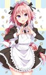  alternate_costume apron astolfo_(fate) bangs biscuit black_bow black_dress bow braid candy candy_cane chocolate cookie cowboy_shot dress enmaided eyebrows_visible_through_hair fate/apocrypha fate_(series) food frilled_apron frills hair_bow hair_intakes hair_ribbon heart heart_hands juliet_sleeves long_hair long_sleeves looking_at_viewer maid maid_apron maid_headdress male_focus open_mouth otoko_no_ko pink_hair puffy_sleeves ribbon sidelocks single_braid smile solo tsukudani_norio 
