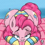  2017 aer0_zer0 bed bedroom_eyes big_butt biting_lip blue_eyes butt clothing cutie_mark earth_pony equine female feral friendship_is_magic hair half-closed_eyes hi_res horse legwear looking_at_viewer lying mammal my_little_pony on_bed on_front panties pink_hair pinkie_pie_(mlp) pony seductive socks solo underwear 