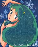  6+boys 80s blue_eyes green_hair highres lips long_hair looking_at_viewer lum multiple_boys official_art oldschool oni_horns snowflakes takahashi_rumiko urusei_yatsura 