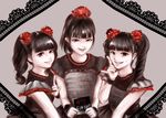  3girls babymetal black_hair character_request long_hair lsize multiple_girls ponytail ribbons tagme twintails 