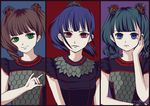  3girls babymetal black_hair blue_eyes bow brown_hair character_request green_eyes long_hair lsize multiple_girls tagme 