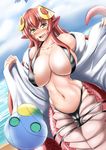 absurdres beach bikini black_bikini blush breasts cameltoe collarbone covered_nipples day dutch_angle fang goo_girl hair_ornament hairclip highres huge_breasts lamia long_hair miia_(monster_musume) monster_girl monster_musume_no_iru_nichijou multiple_girls navel open_mouth open_towel outdoors pointy_ears red_hair scales slit_pupils strap_gap suu_(monster_musume) swimsuit transparent very_long_hair virusotaku water yellow_eyes 