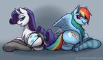  2013 anus blue_eyes blue_feathers clothing cutie_mark duo equine feathered_wings feathers female feral friendship_is_magic grin hair horn legwear looking_back lying mammal multicolored_hair my_little_pony on_side open_mouth panties pegasus purple_eyes purple_hair pussy rainbow_dash_(mlp) rainbow_hair rarity_(mlp) simple_background smile socks stockings striped_legwear stripes suddenly-steinberg teeth underwear unicorn wings 