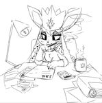  beverage calculator chair cigarette cigarette_holder claws clothing coffee crown desk eeveelution eyelashes eyeshadow feral folder girly glaceon kemonoruka king kingceon lamp makeup nintendo paws pok&eacute;mon royalty sitting sketch smoke stressed taxes video_games 