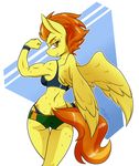 2017 absurd_res amber_eyes ambris anthro anthrofied bra butt clothing cutie_mark dock equine eyelashes feathered_wings feathers female flexing friendship_is_magic hair half-closed_eyes hi_res mammal multicolored_hair multicolored_tail muscular muscular_female my_little_pony panties pegasus rear_view short_hair shorts small_waist smile solo spitfire_(mlp) sports_bra sweat sweatband two_tone_hair underwear wings wonderbolts_(mlp) yellow_feathers 