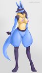  2017 anthro blue_fur breasts female flatcoat fur lucario mammal nintendo nipples nude pok&eacute;mon pussy simple_background small_breasts smile solo video_games 